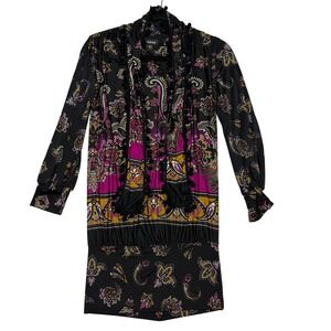 BEBE Women's Y2K  Paisley Tie Neck Long Sleeve Blouse Size‎ S Vintage